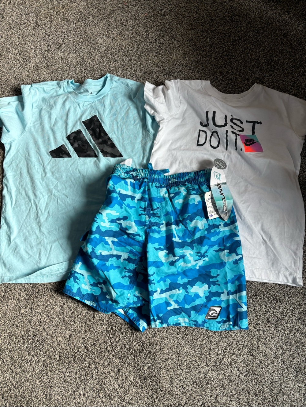 O'Neill Boys' Blue Camo Swim Shorts and 2 shirt bundle